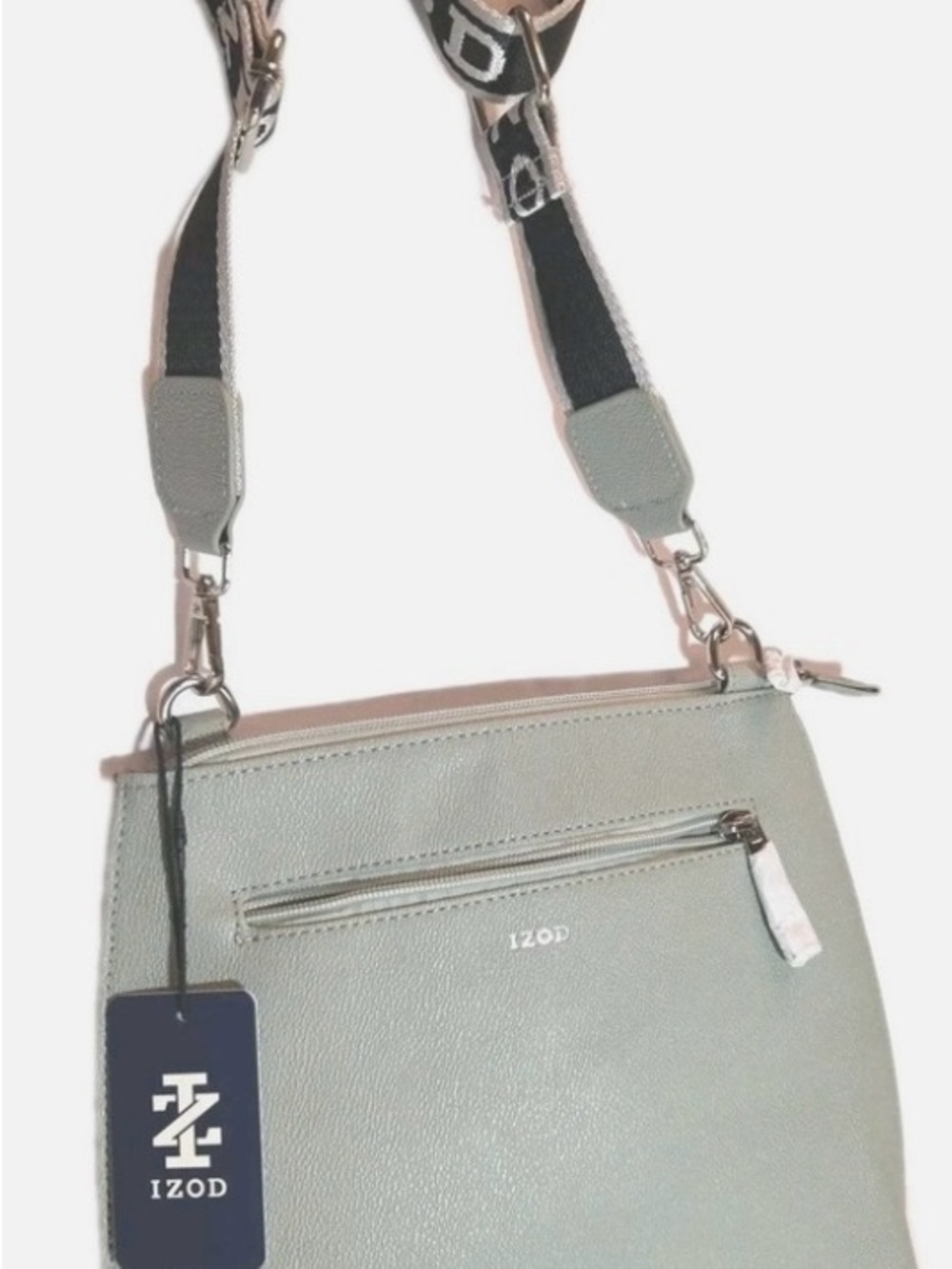 Izod sage Pebbled Crossbody Bag with Branded Strap